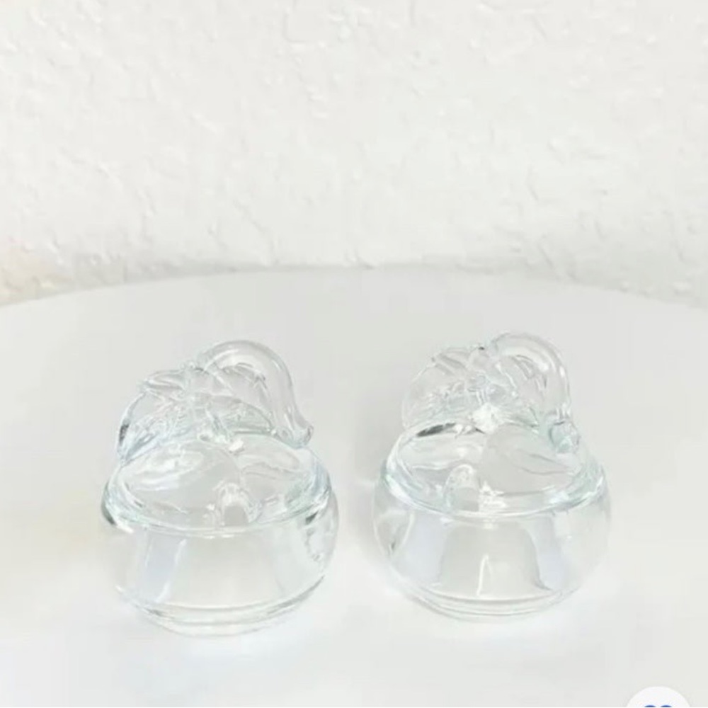 Vintage Apple Shape Condiment Cruet Jelly Jars w/Notched Lids